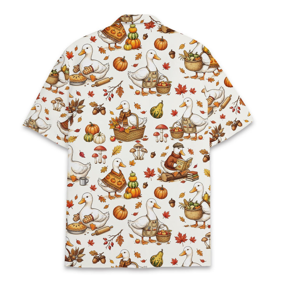 Back view of the matching family Hawaiian shirt displaying the harvest print