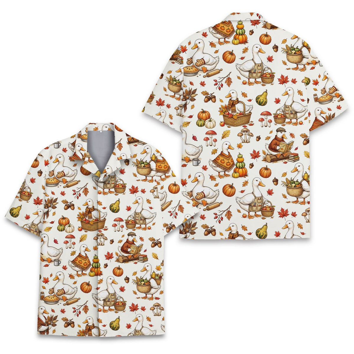 Second front view of the Thanksgiving themed matching family Hawaiian shirt