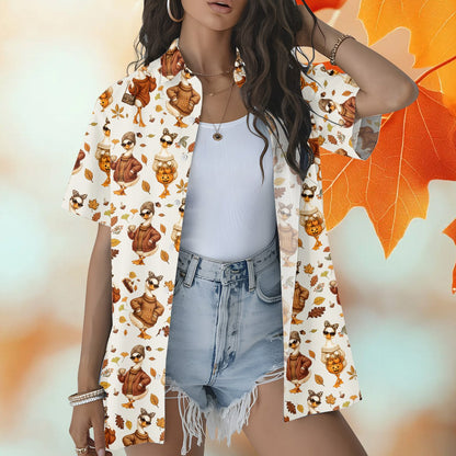 Second lifestyle view showcasing the festive autumn print