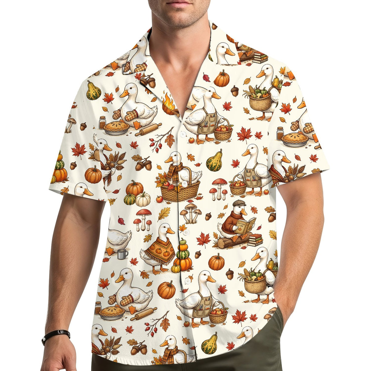 Third lifestyle view showcasing the festive holiday Hawaiian shirts in a casual setting