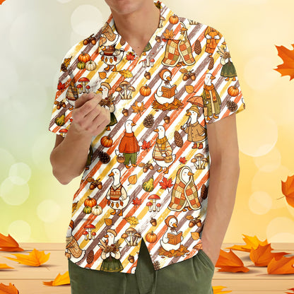 Lifestyle image highlighting the relaxed fit of the Thanksgiving Hawaiian shirt