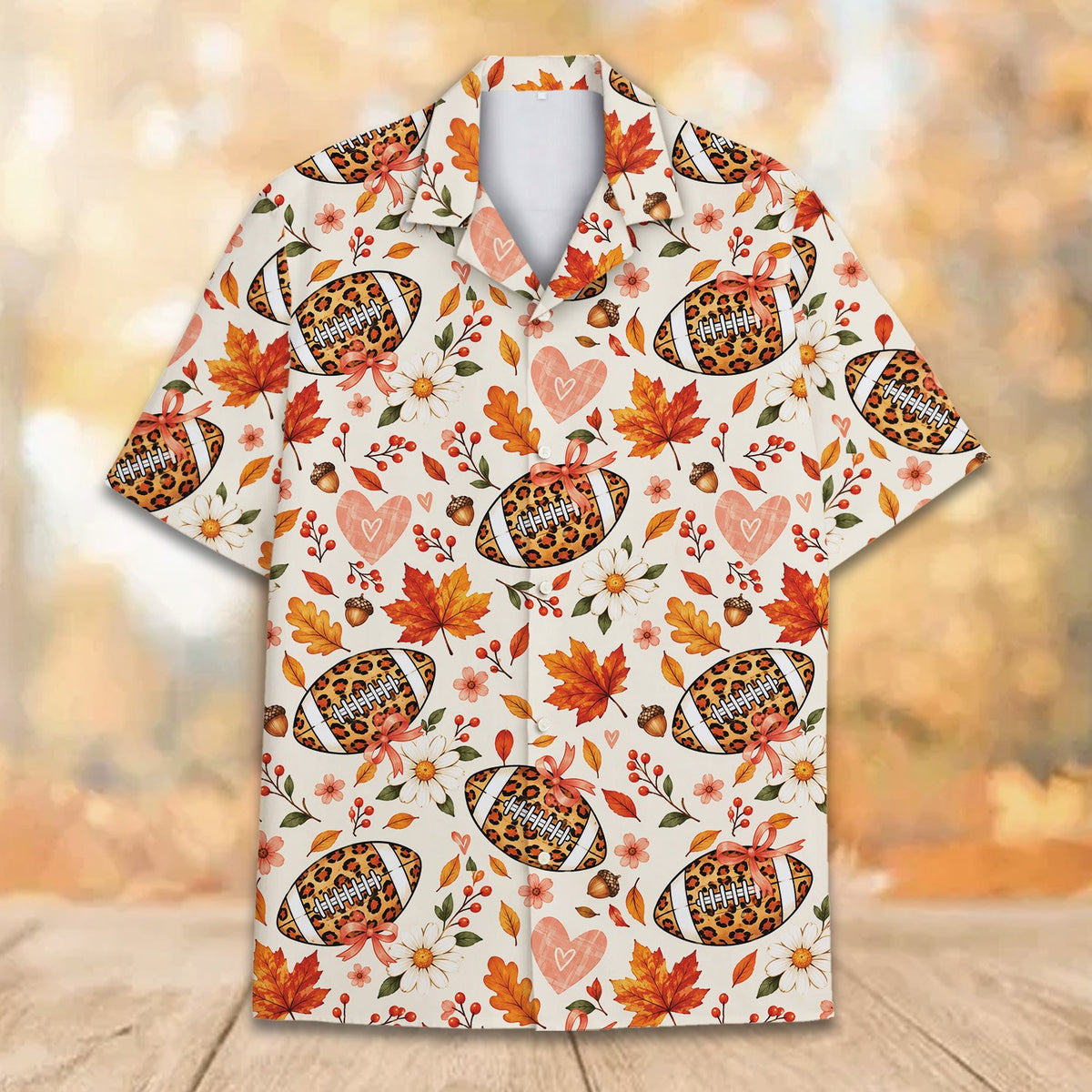 Another front view of fall football leopard hawaiian shirt