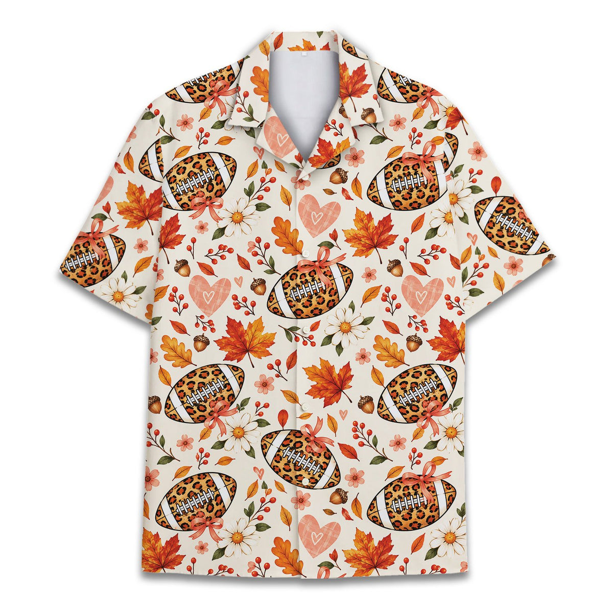 Front view of fall football leopard hawaiian shirt