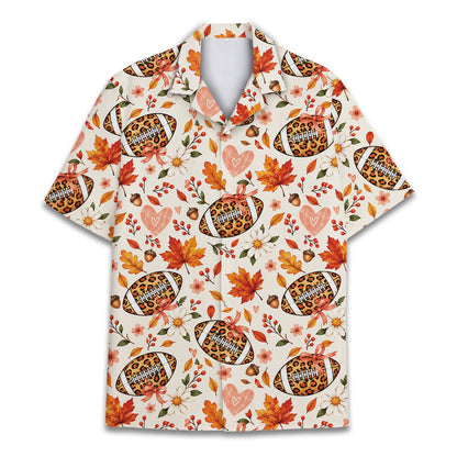 Front view of fall football leopard hawaiian shirt