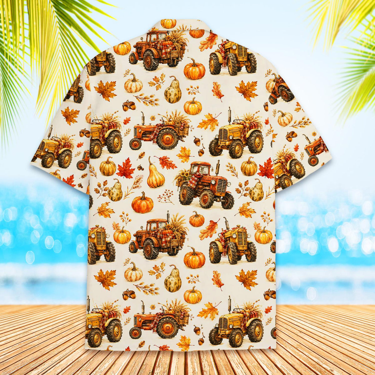 Back view detail of the fall harvest hawaiian shirt