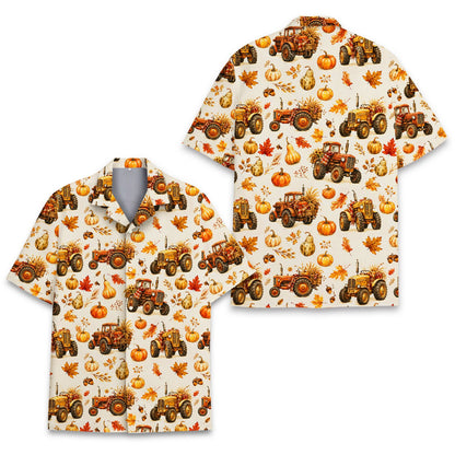 Fall harvest hawaiian shirt front detail view
