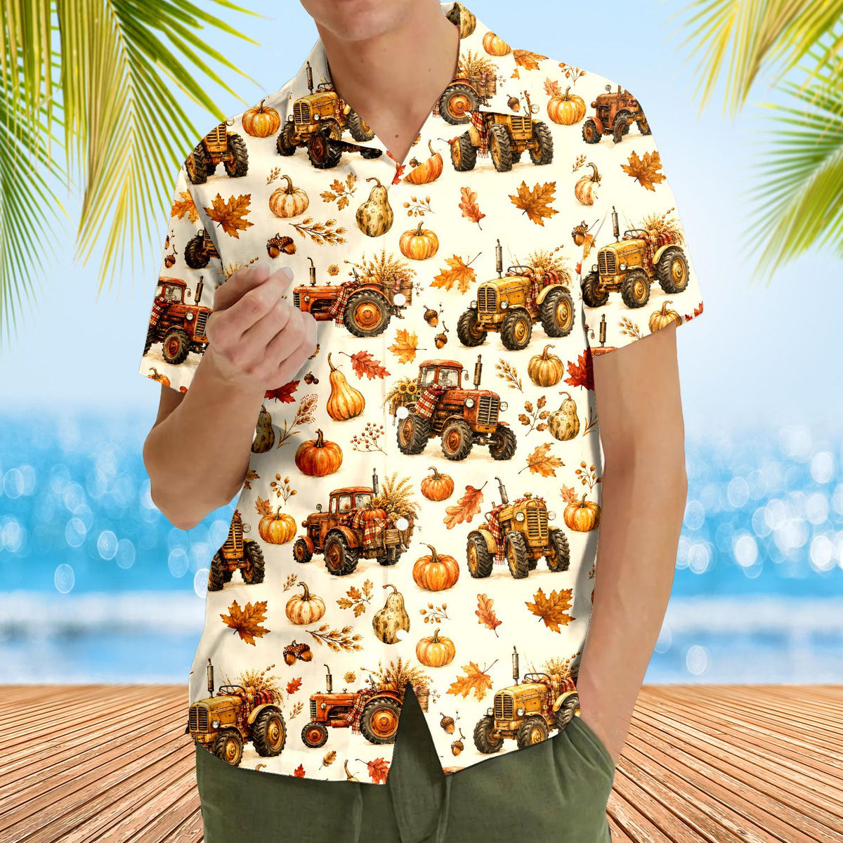 Fourth lifestyle view showcasing the matching family hawaiian shirts for Thanksgiving