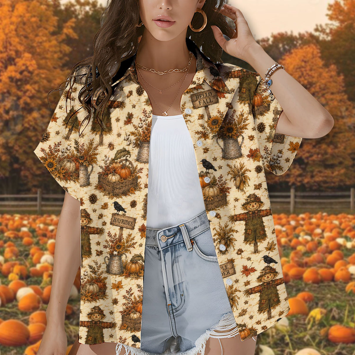 Fall hawaiian shirt front close up