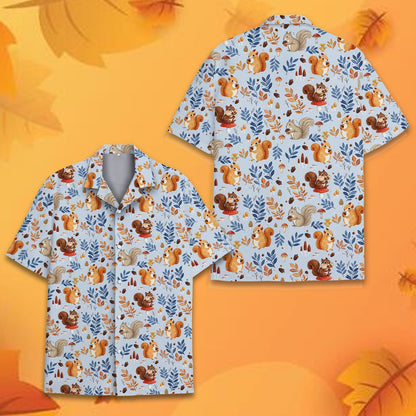 Secondary main view of the fall squirrels hawaiian shirt