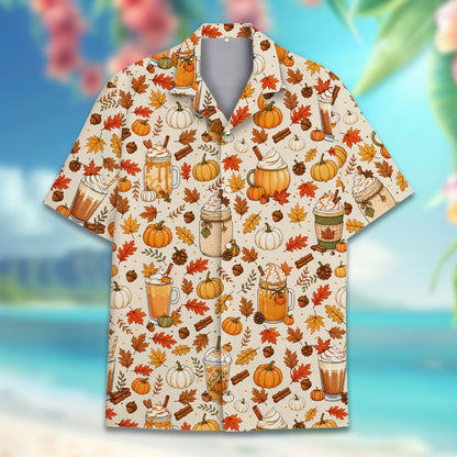 Matching family hawaiian shirts with fall thanksgiving theme, main view
