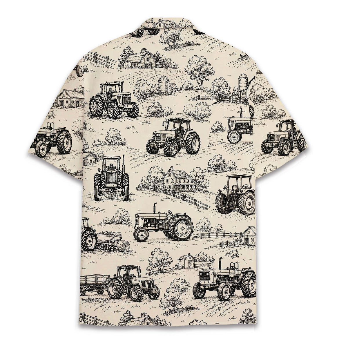 Back view of the beige farm hawaiian shirt