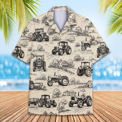 Front view of the beige farm hawaiian shirt