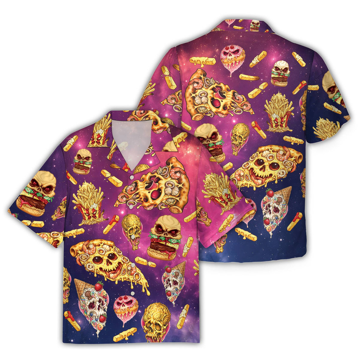 Another front view of the fast food skulls hawaiian shirt
