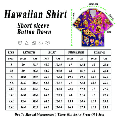 Alternative styled view of the colorful fast food skulls hawaiian shirt