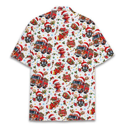 Back flat lay view of the firefighter christmas hawaiian shirt