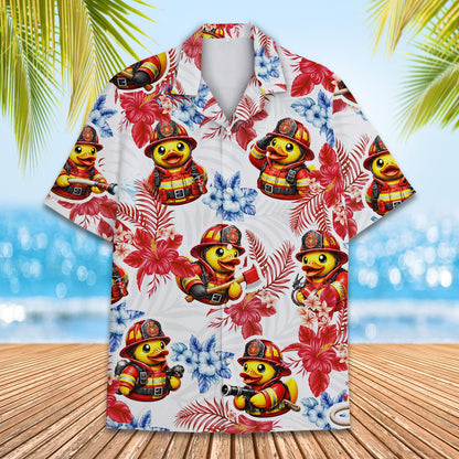 Front angled view of family matching Hawaiian shirt