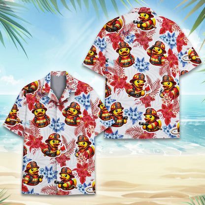 Front view showing collar and buttons of Hawaiian shirt