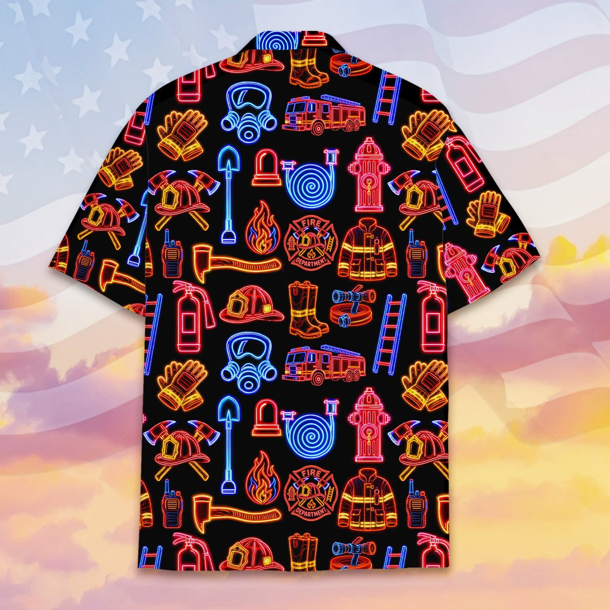 Firefighter hawaiian shirt back view alternate