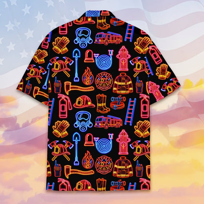Firefighter hawaiian shirt back view alternate