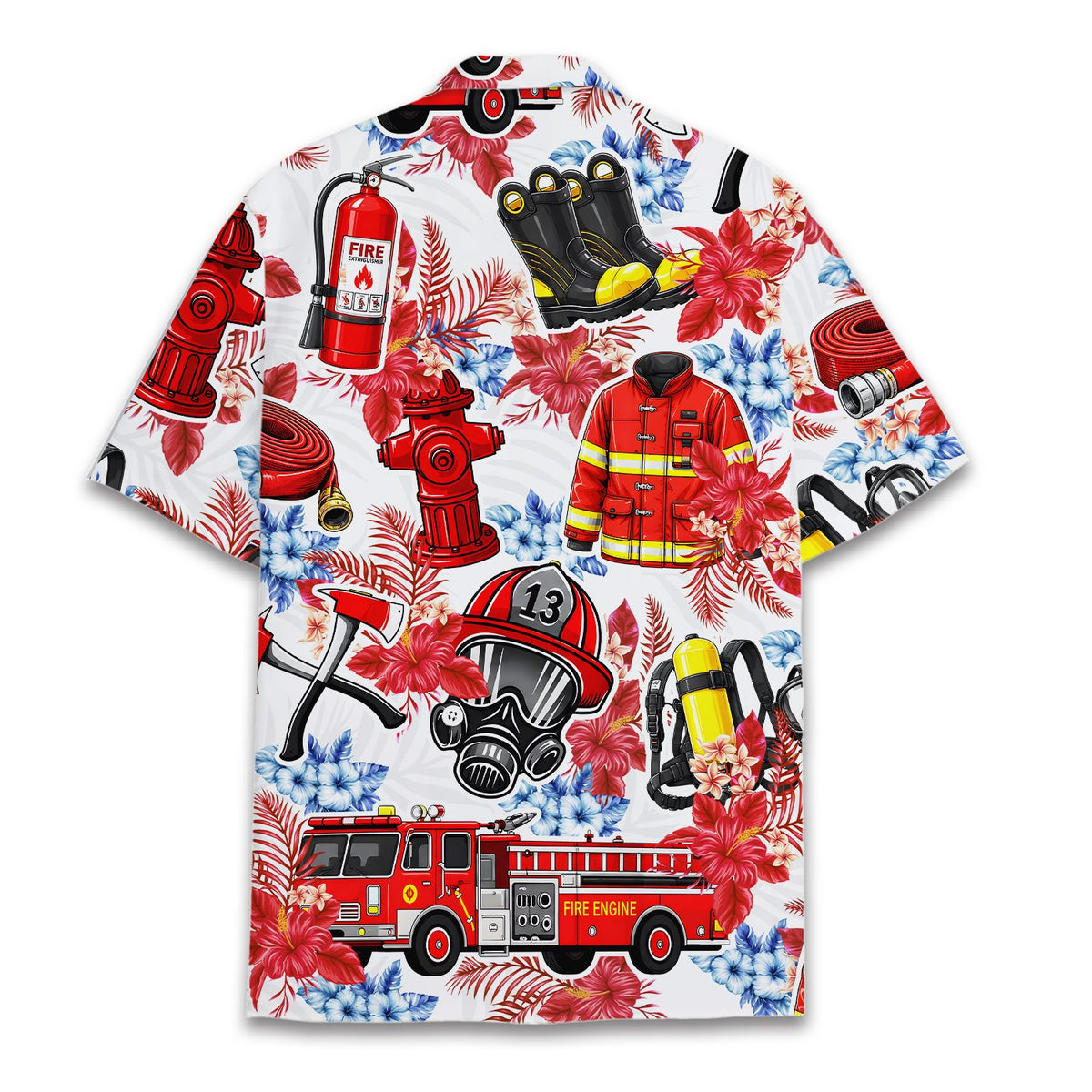 Back view of the firefighter hawaiian shirt