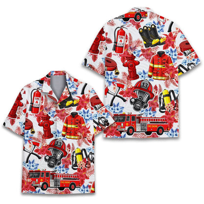 Close-up front view of the firefighter hawaiian shirt pattern