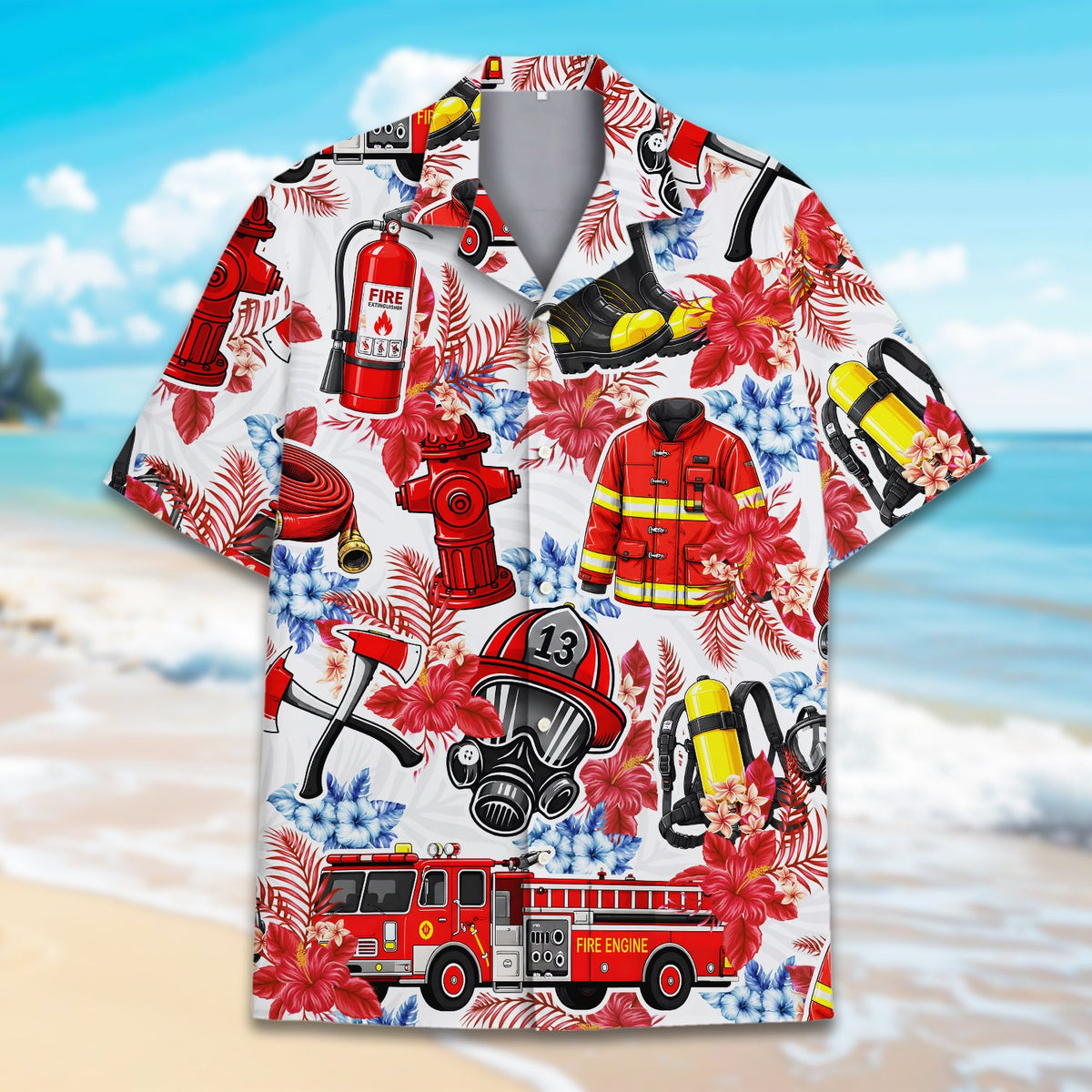 Another front view of the matching family hawaiian shirt