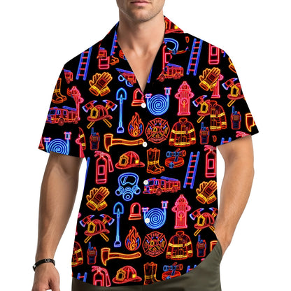 Lifestyle view of someone wearing the firefighter hawaiian shirt