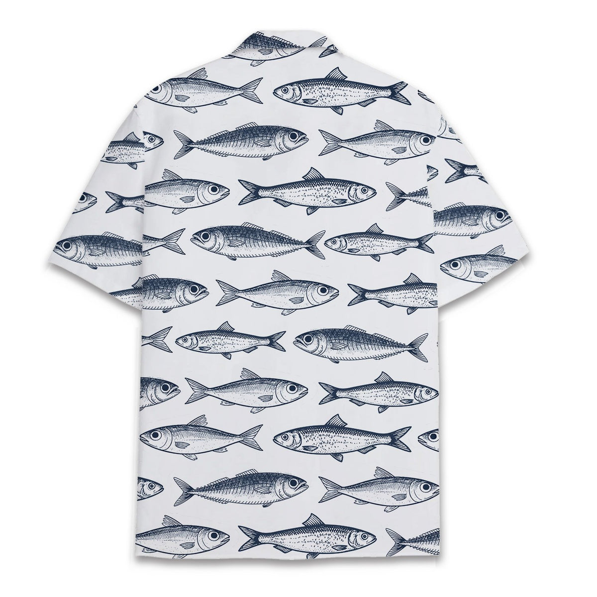 Back view of the white fish hawaiian shirt