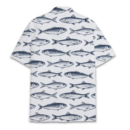 Back view of the white fish hawaiian shirt