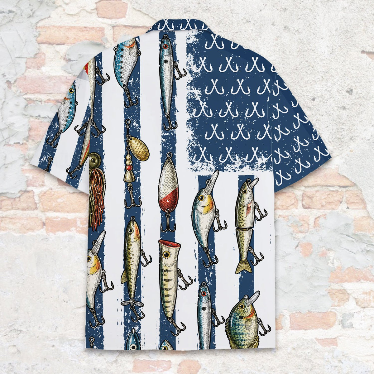 Alternate back view of the fishing hawaiian shirt