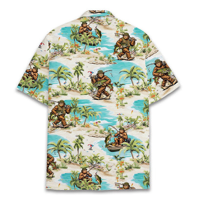 Fishing bigfoot hawaiian shirt, back view