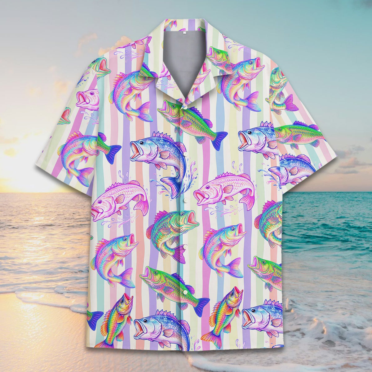 Back view of the hawaiian print fishing shirt