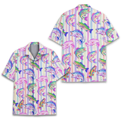 Close up front detail of the matching family hawaiian shirt
