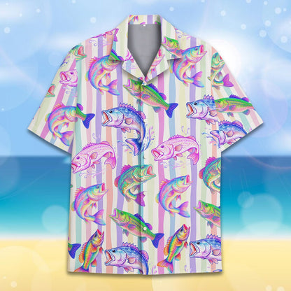 Full front display of the fishing themed hawaiian shirt