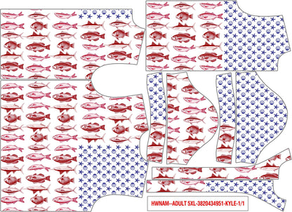 Close-up of the blue stars and seashells pattern