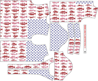 Back view layout of the fishing hawaiian shirt