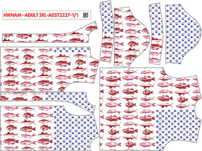 Flat lay print design of the Fourth of July fishing hawaiian shirt