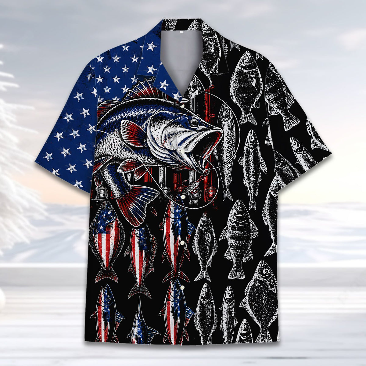 Flat lay view displaying the full design of the matching family hawaiian shirt