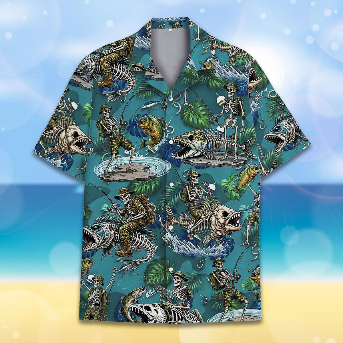 Close up front detail of the matching family hawaiian shirt design