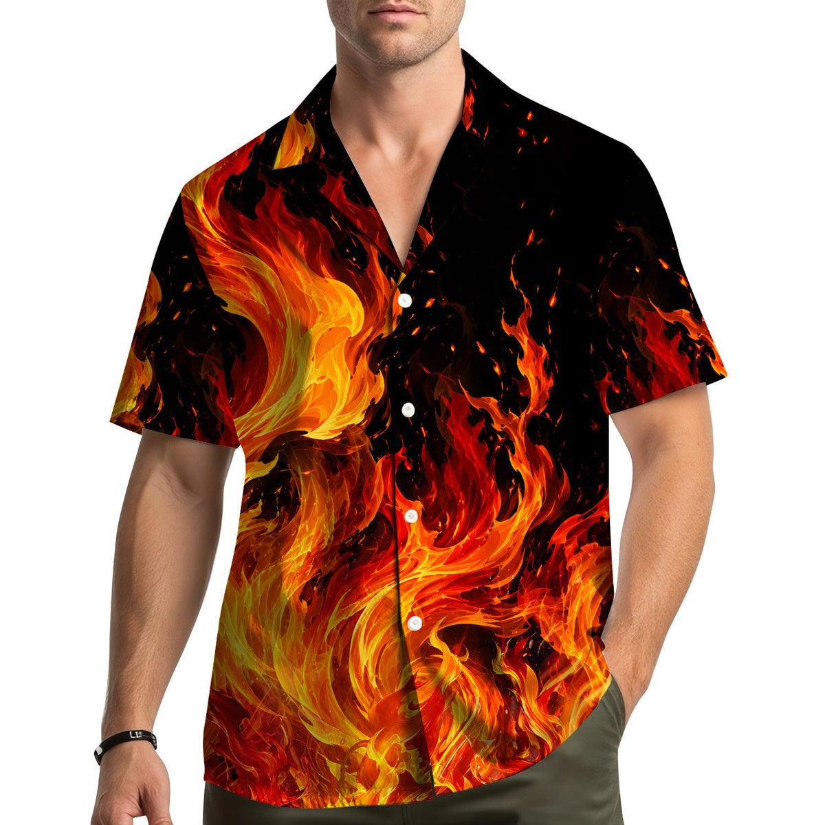 Lifestyle view of the matching family hawaiian shirts worn together