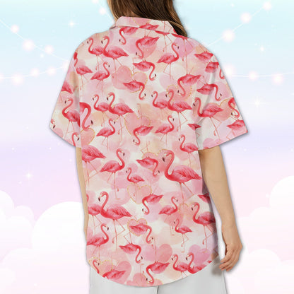 Second back view of pink flamingo hawaiian shirt