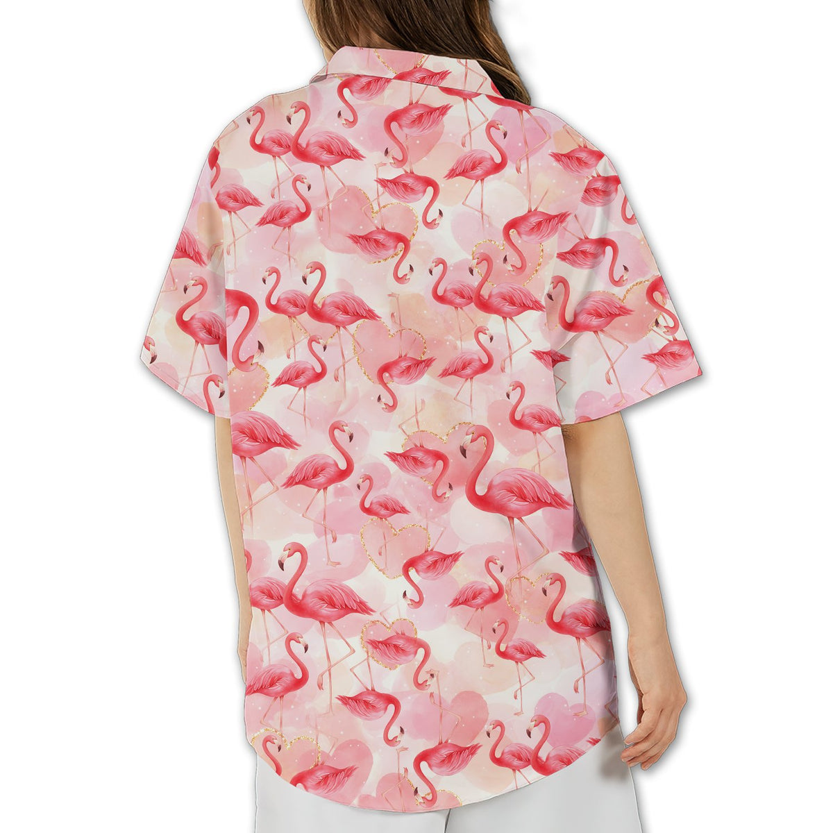 Back view of flamingo matching family hawaiian shirt