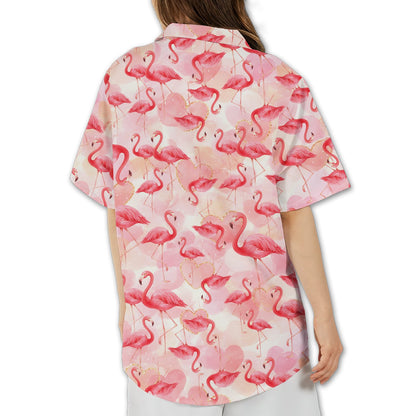 Back view of flamingo matching family hawaiian shirt