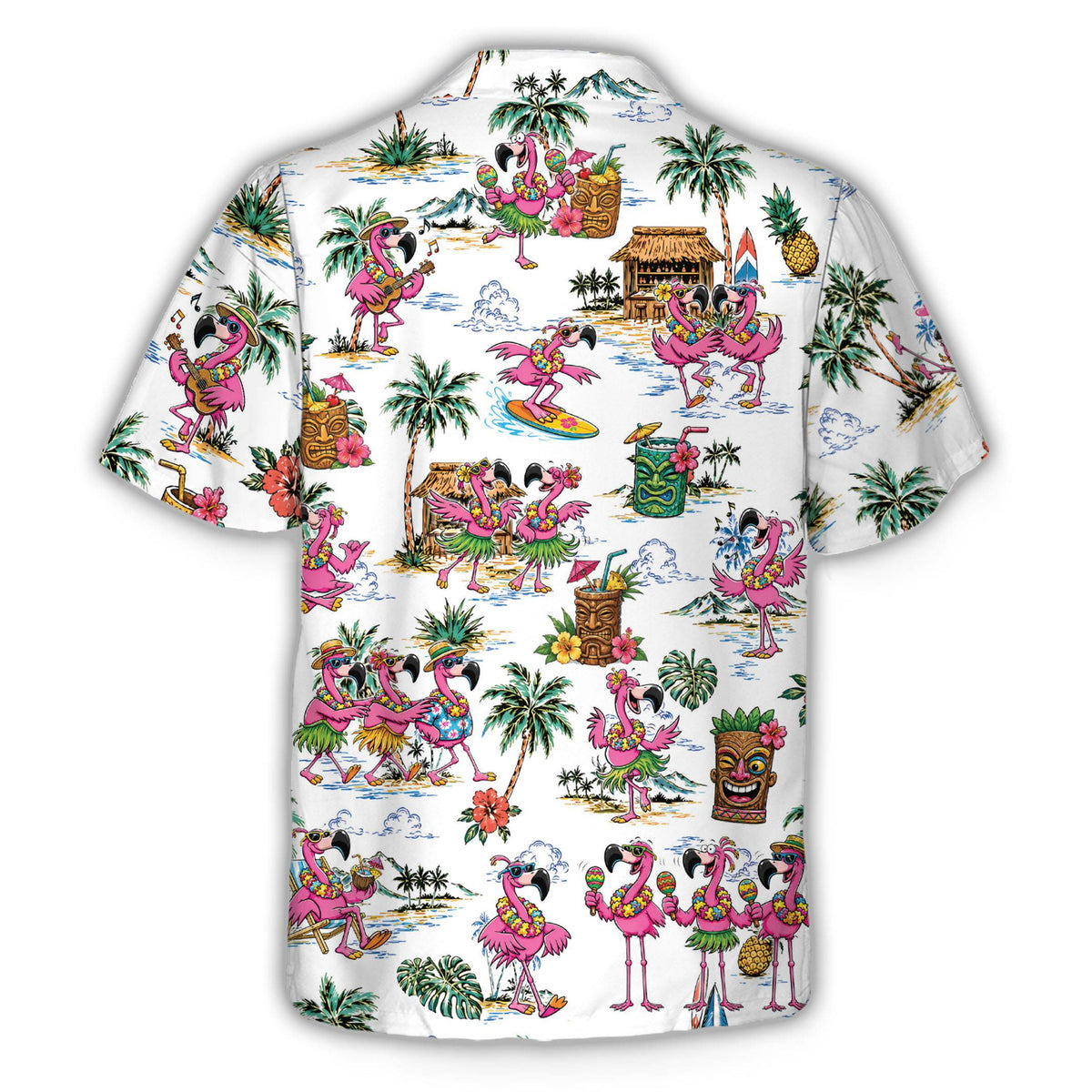 Back view of flamingo hawaiian shirt