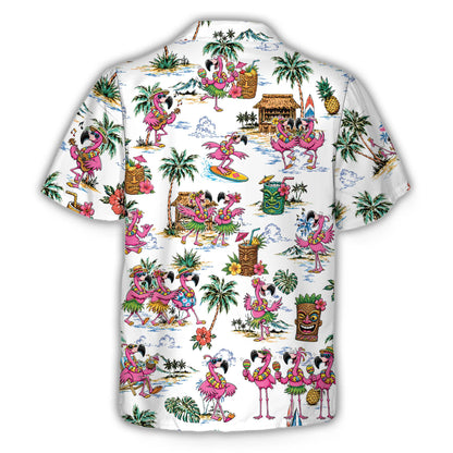 Back view of flamingo hawaiian shirt