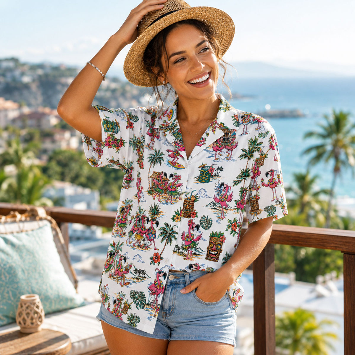 Tropical vacation lifestyle featuring matching hawaiian outfits