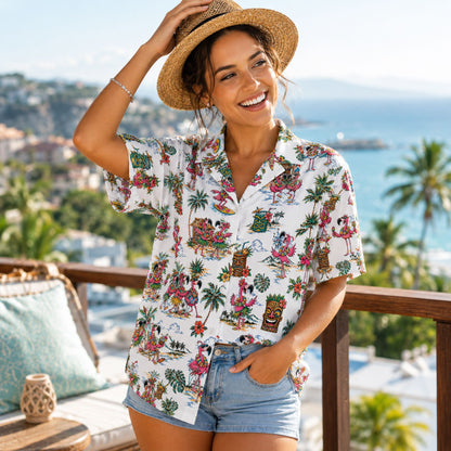 Tropical vacation lifestyle featuring matching hawaiian outfits