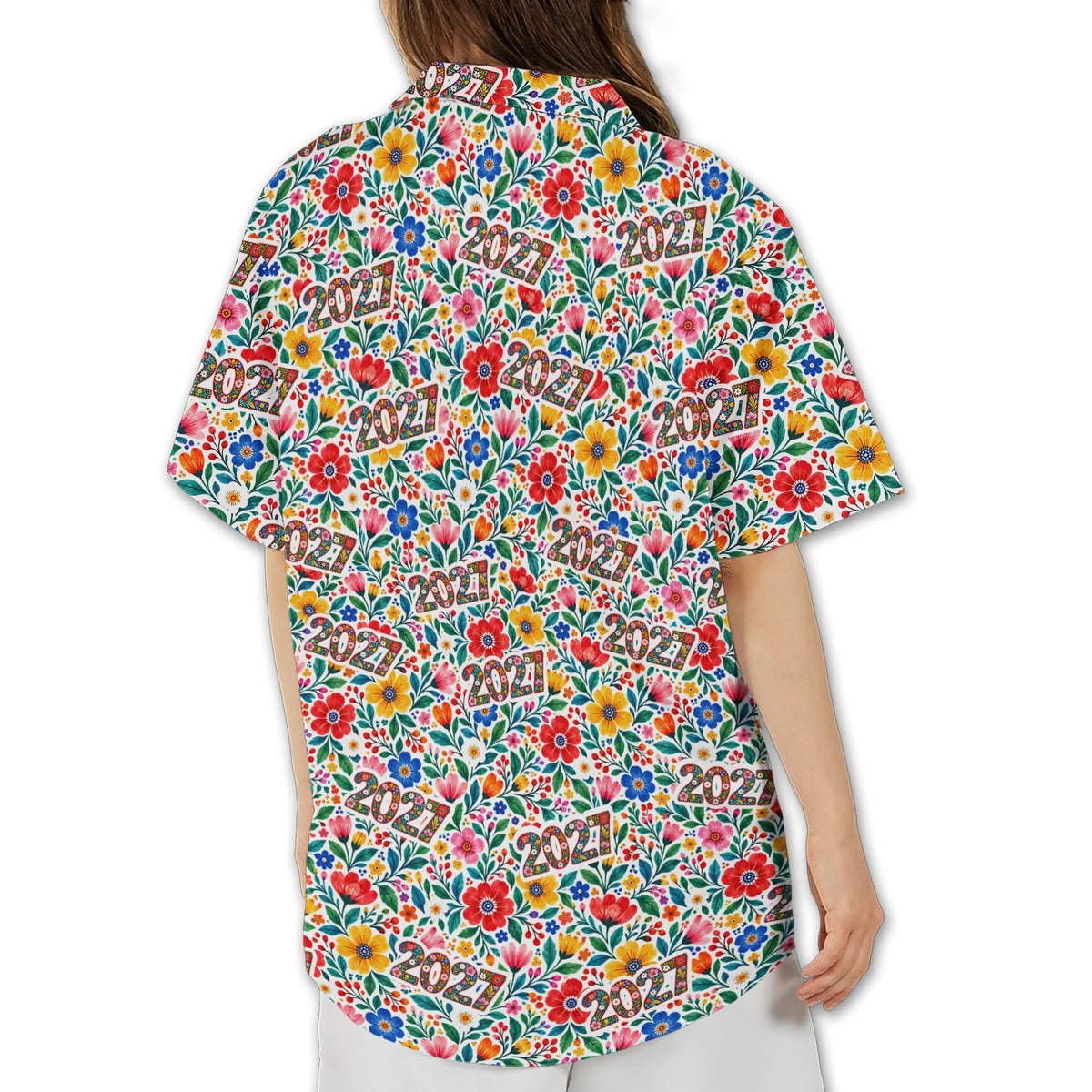Back view of the floral 2027 hawaiian shirt