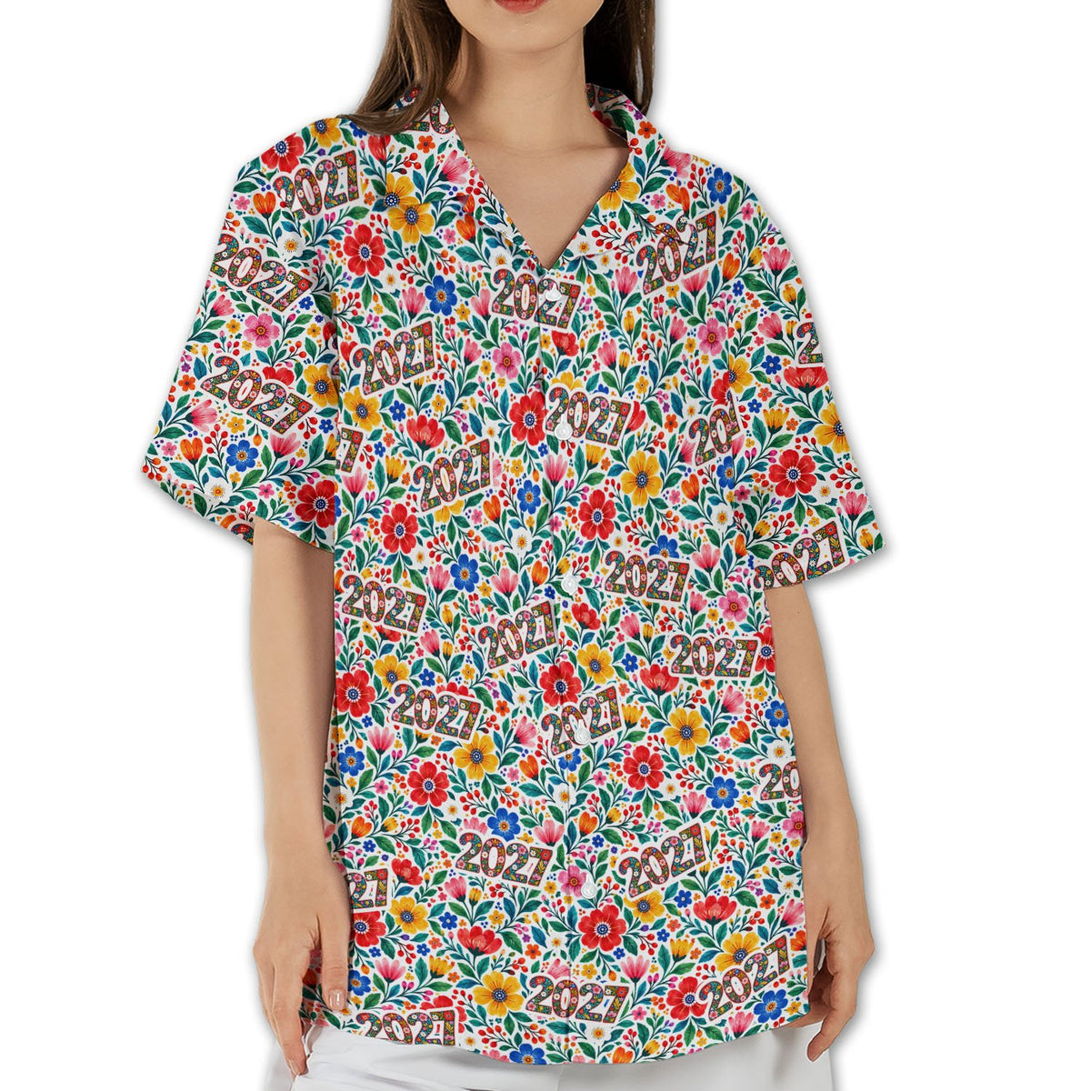 Front view of the floral 2027 hawaiian shirt