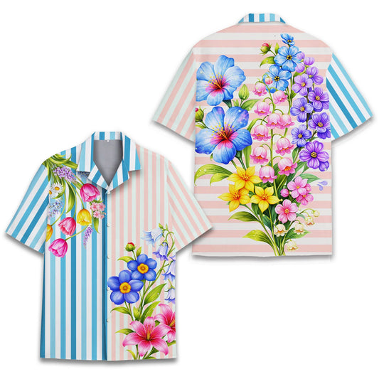 Vibrant split striped floral hawaiian shirt for family matching, main view